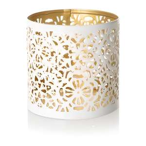 Porte-bougie en métal blanc avec découpes en cuivre |   Jars à bougies décoratifs en dentelle pour la décoration de la maison, de l'hôtel et des restaurants - Product Image 1