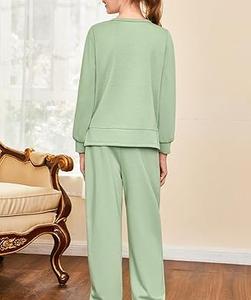 Ropa personalizada de Color sólido para niños, chándales de cuello redondo, ropa para niños, chándales para niñas, conjunto de 2 uds, traje transpirable para correr - Product Image 2