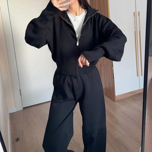 Conjunto de pantalones con capucha y cremallera liso Unisex personalizado chándal para mujer conjunto de pantalones y Sudadera con capucha de felpa francesa - Product Image 3