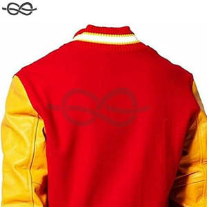 Veste Letterman Varsity de style baseball rouge et jaune pour hommes, veste à capuche avec manches en similicuir et broderie, nouveau design à la mode pour enfants - Product Image 5