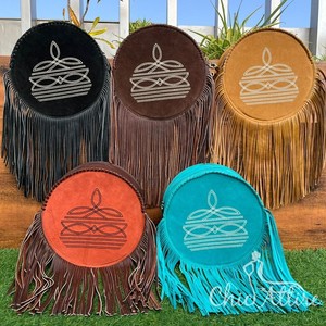 2025 Best New Customized Design Boot Stitch Hand Tooled Suede Leather Circle Crossbody Fringe Bag for Women Round Shoulder Purse - Product Image 1