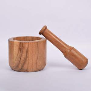 Mortero y Maja de madera de acacia para ajo, pimienta, trituradora de hierbas, utensilios de cocina, regalo de inauguración de cumpleaños. Mortero-4 "x 3" Maja - Product Image 2