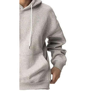 Sudadera con Capucha para Hombre, Color Gris Claro, Personalizable OEM, 100% Algodón, Diseño Sólido, Hombros Caídos, Corte Holgado - Product Image 2