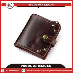 <b>Men's</b> High Quality Genuine Full Grain <b>Leather</b> Short Wallet Luxury Logo Zipper Vintage Striped Design Handmade Premium Longevity - Product Image 2