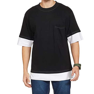 Meilleur prix haute qualité 100% coton T-Shirt à la mode solide motif Hip Hop Style tricoté tissu surdimensionné hommes T-shirts - Product Image 3