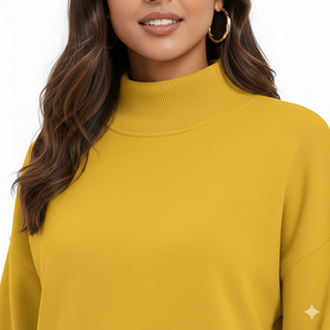 High Quality 100% Cotton Women Long Front Oversized Mock Neck Soft Cotton Fleece Winter Casual Wear Mock Neck - Product Image 4