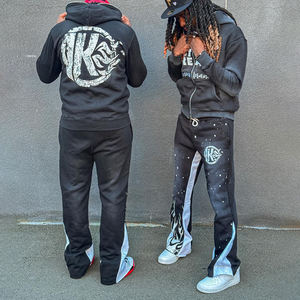 Custom Screen Printing for Winter 100% Cotton Streetwear Sweat Suits Stacked Sun Faded 2 Pieces Set Tracksuits for Men - Product Image 4