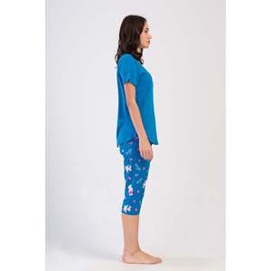 Conjunto de pantalón capri y top de cuello redondo KADIN P.SUPREM O YAKA KISA KOL ETEGI OVAL - PETROL - PETROL - Product Image 3