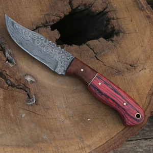 Couteau à lame fixe en acier damas fait à la main pour la chasse en plein air Camping Olive Rose manche en bois gaine OEM pour les applications de combat - Product Image 3