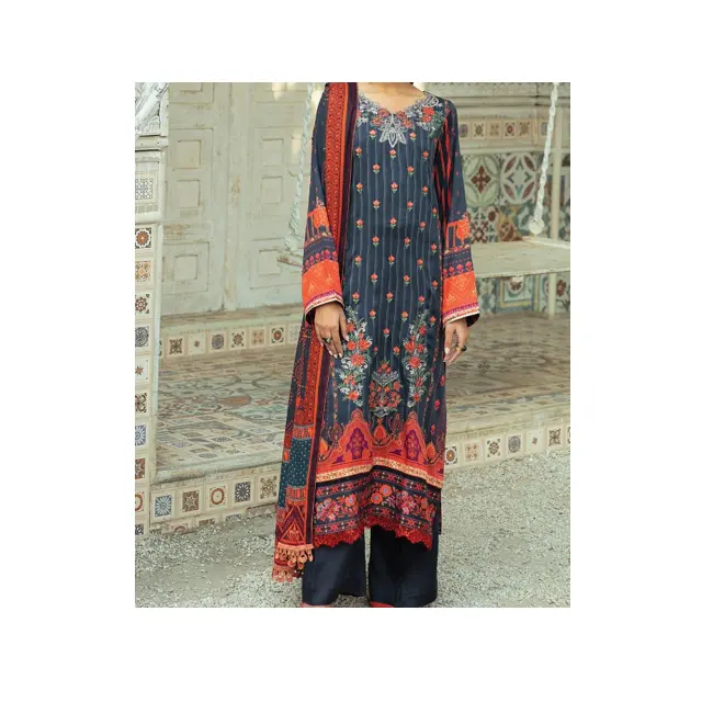 Nhà máy trực tiếp bán phụ nữ thêu vải to sợi 3 mảnh Dresses Made in Pakistan với vải thoáng khí với chi phí thấp