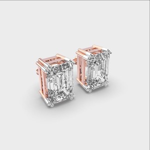 IGI Certified Lab Grown <b>Emerald</b> Cut Diamond <b>Stud</b> Earrings 14K Yellow / White & Rose Gold Solitaire Diamond Earrings - Product Image 3