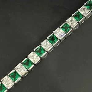 Bracelet de tennis vert simulé princesse 10 carats 7 "Bracelets de luxe en moissanite en argent sterling plaqué or blanc - Product Image 4