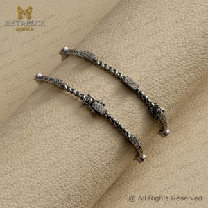 Bracelet en argent oxydé 925 fait à la main pavé diamant ouvrable bracelet bijoux nouveau Design personnaliser bracelet bijoux - Product Image 6