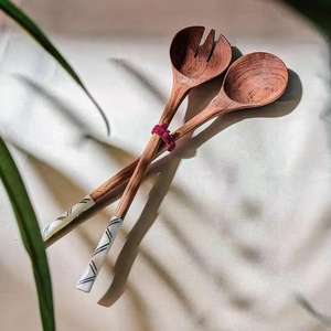 Cubiertos de madera ecológicos, juego de servidor de ensalada para servir y mezclar ensalada, vajilla, utensilios de cocina, juego de servidor de ensalada - Product Image 6
