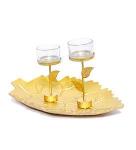 Base de hierro, diseño de hojas, tapa de cristal, candelabro hecho a mano - Product Image 5