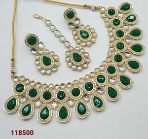INDIAN TRADITIONAL and <b>FASHIONABLE</b> COPPER <b>JEWELLERY</b> BRIDAL WEDDING <b>JEWELLERY</b> SET for WOMEN EARRINGS and NECKLACE SET - Product Image 2