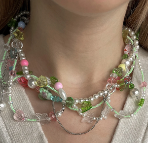 Vert Floral Y2k Collier De Perles Fairycore Esthétique Bijoux Fleurs Papillons Perles Feuilles Perles Mignon Pastel Coloré - Product Image 2