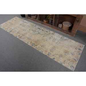 พรมขนสัตว์สไตล์ตุรกีวินเทจ26x84ฟุตงานเย็บปะสีเบจและน้ำเงินผ้าทอแบนยางพาราสำหรับตกแต่งห้องนั่งเล่น - Product Image 3