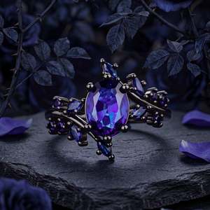 Jeulia Gothic <b>Black</b> Purple-Blue Oval Cut Zircon Cluster <b>Ring</b> - Product Image 5