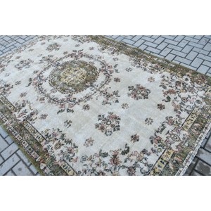 พรมตุรกีขนาด 6x8.9 ฟุต พรมวินเทจขนาดใหญ่ พรมโมร็อกโกสีขาวเขียว - Product Image 4