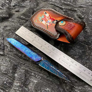 Navaja de Bolsillo de Caza de Acero Damasco Sueco BoChen con Patrón de Pluma Templada Azul, Navaja Plegable de Nivel Coleccionable - Product Image 3