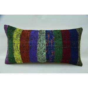 Multicolor Wool Kantha <b>Patchwork</b> Pillow 12x24 Inch Woven Vintage <b>Throw</b> Pillow - Product Image 1