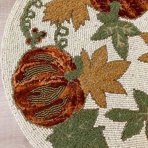 Set of 2, handmade <b>beaded</b> placematpumpkin harvest table matbead and embroidery charger - Product Image 2