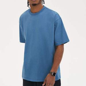 Camiseta de algodón personalizable de alta calidad con cuello redondo para hombre, ropa de calle nueva moda con tela tejida holgada de Color sólido de gran tamaño - Product Image 1