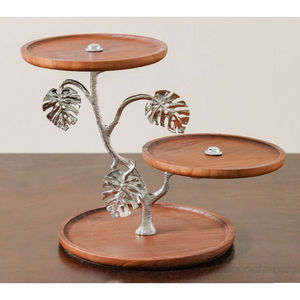 ที่ตั้งเค้กสีเงิน2ชั้นดีไซน์หรูหราทำจากวัสดุโลหะไม้ฐานวางเค้กคัพเค้กที่วางขนมหวาน - Product Image 1