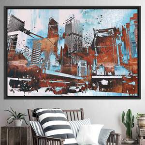 Impression sur toile Urban Skyline : Art mural au design graphique de paysage urbain moderne, toile encadrée noire - Product Image 1