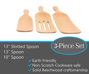 Juego de 3 espátulas de madera de haya personalizadas - Espátula ranurada y sólida de 13 pulgadas, espátula para cortar de 10 pulgadas - Utensilios de madera natural de primera calidad - Product Image 3