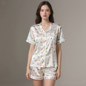 Pijama de satén de seda 100% cómodo transpirable Transferencia de Calor impreso ropa de dormir todo para otoño verano primavera 120 150 GSM Vietnam - Product Image 1