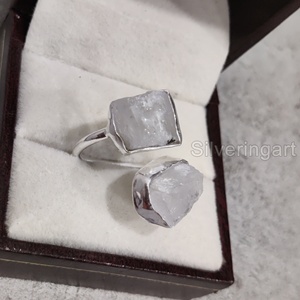 Joyería de piedra en bruto, anillo de mujer, piedra lunar arcoíris Natural, piedra preciosa, piedra natal de junio, joyería de piedra doble, anillo de Plata de Ley 925 - Product Image 3