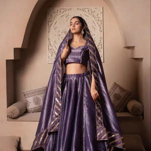 GHAZAL Modern Slim Fit Purple Silk <b>Gota</b> Patti Lehenga Choli Set with Dupatta for Diwali Weddings Festive Wear Ethnic Bridal Sets - Product Image 1