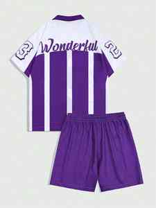 2025 New Men's Casual Striped Digital Print Short Sleeve T-Shirts Front Tie Shorts O-Neck Collar 2pcs/Set 100% Cotton - Product Image 2