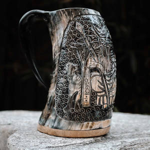 VStriped Viking Drinking Horn Taza hecha a mano Moscow Mule Drinkware con mango Premium Animal Horn Next Innovation India - Product Image 3