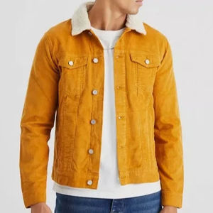 Veste en toile et cuir pour homme, col montant, vêtements d'extérieur d'automne, streetwear vintage, veste bleue déchirée, mode décontractée - Product Image 1