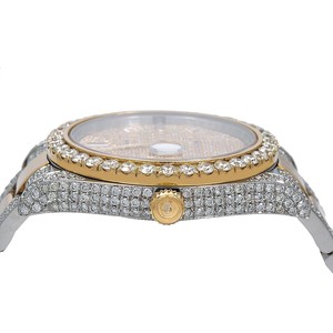 Montre analogique de luxe de qualité supérieure à cadran baguette de 40mm en acier inoxydable de style Hip Hop avec accents dorés Moissanite glacée - Product Image 4