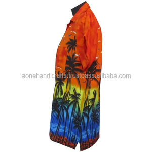 Hawaiian Man's palm print <b>shirt</b> polyester fabric orange color Hawaiian man's <b>shirt</b> all over print beach hawaiian <b>shirts</b> <b>for</b> <b>men</b> - Product Image 3