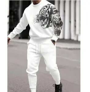 new arrival customized Men Tiger Print Sweatshirt & Drawstring Waist Sweatpants men track suit