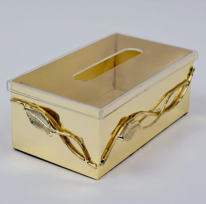 Porte-mouchoirs vintage en résine et métal, finition bronze, motif bleu et floral vieilli, disponible au prix de gros. - Product Image 2