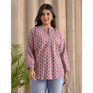 Blusa de Mujer con Estampado Floral Malva, Botones Bordados en la Parte Delantera, Corte Holgado, Tejido de Popelina, Seda y Lino, Talla XL, Estilo Formal - Product Image 1