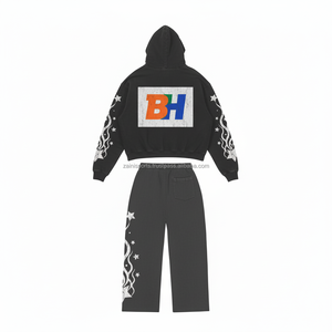 ชุดวอร์มผ้าฝ้ายโพลีเอสเตอร์สีดำขนแกะหนาพร้อมดีไซน์รูปดาวกราฟิกสีขาวชุดวอร์มปักโลโก้ได้ตามต้องการ - Product Image 2