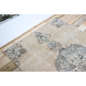 4.3x7.1 ft Vintage Rug, Turkish Area Rug, <b>Brown</b> Blue Floral <b>Wool</b> Rug - Product Image 5