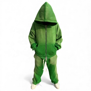 Ensemble de survêtement ample et évasé en coton 100% imprimé unisexe sur mesure en gros 2026, lavage à l'acide, streetwear vintage - Product Image 1