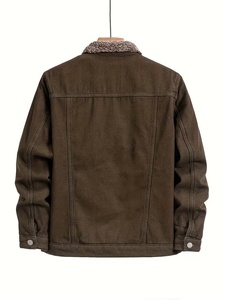 High Street Brown Fur Winter <b>Denim</b> Jacket With Fleece Lining Button Closure Casual Style Regular Fit Windproof Solid Color <b>Coat</b> - Product Image 2