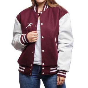 OEM Logo personnalisé Broderie Letterman Vêtements pour femmes Vestes de baseball avec manches en cuir de laine Vestes universitaires High Street - Product Image 6