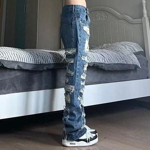 Pantalones casuales de mezclilla para hombre Gingtto al por mayor, ajustados, rasgados, de diseñador, con dobladillo. - Product Image 3