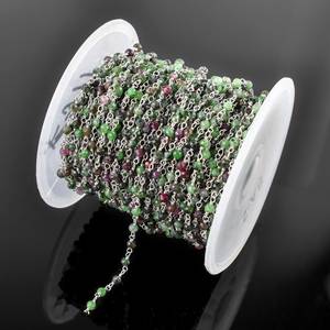 Cadena de Rosario de Cuentas Redondas Facetadas de Zoisita Rubí Natural, Cadena de Eslabones Envuelta en Alambre de Plata de Ley 925, Precio a Granel - Product Image 5