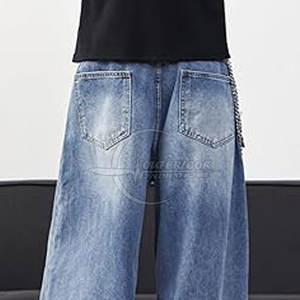 2025 Logo personnalisé jambe large hommes jean pantalon léger décontracté vêtements de rue surdimensionné haute qualité Jean pantalon - Product Image 6